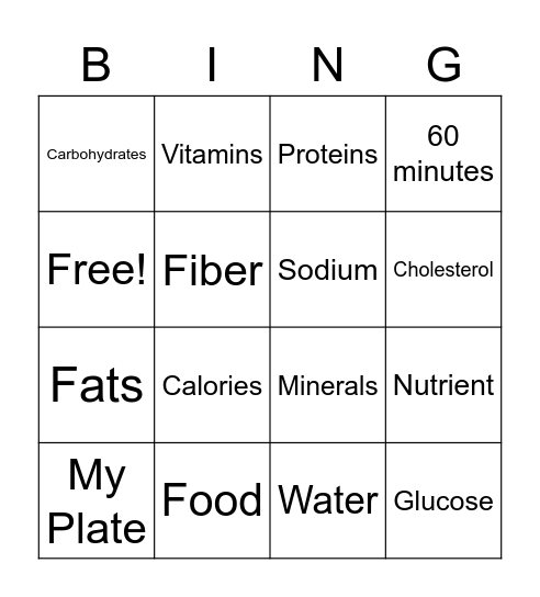 4th Grade Food & Nutrition Terms Bingo Card