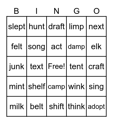 End Blends Bingo Card