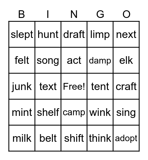 End Blends Bingo Card