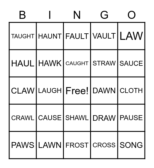 Sort 33 aw, au, o Bingo Card