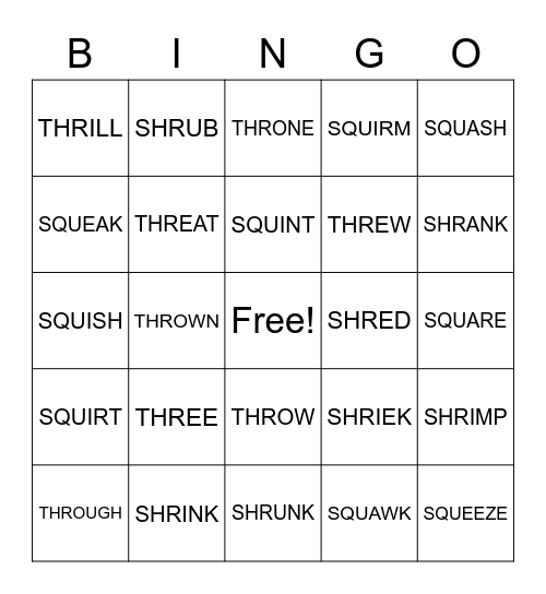 Sort 38 Consonant Diagraph Bingo Card