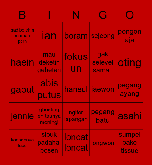 Shuhuuuuuuuaaaaaaa Bingo Card