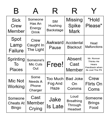 PC Backstage Bingo Card