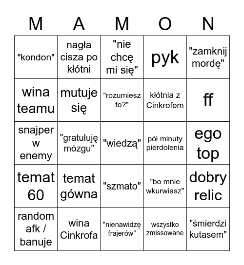 MAMM0N LOL BINGO Card