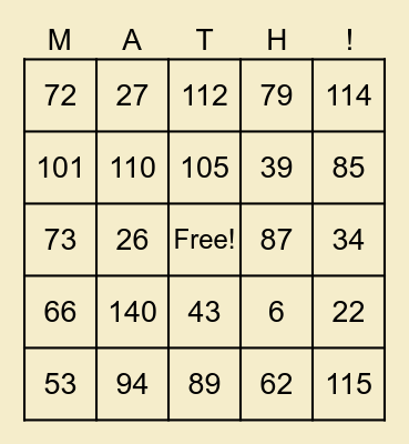 MULTIPLICATION BINGO Card