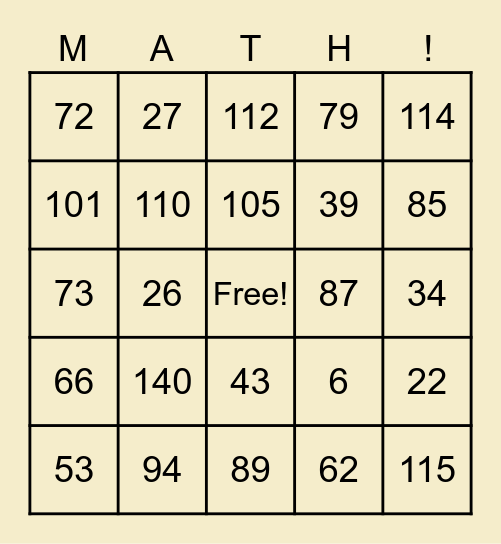 MULTIPLICATION BINGO Card