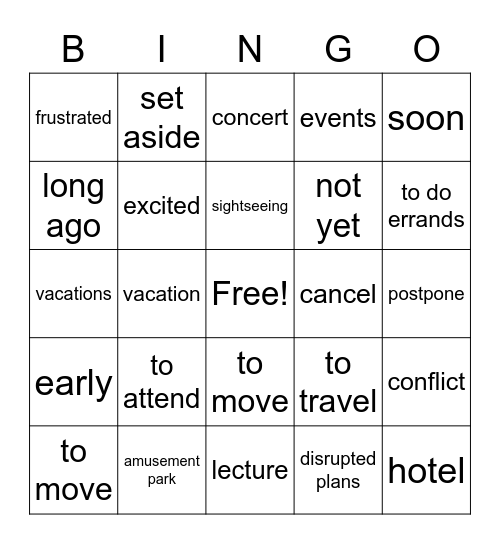 Unit 16 Vocabulary Bingo Card