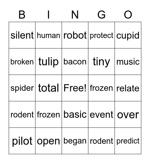 Open Syllable (Tiger Rule) BINGO Card