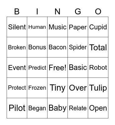 Open Syllable (Tiger Rule) BINGO Card