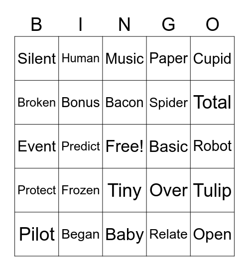 Open Syllable (Tiger Rule) BINGO Card
