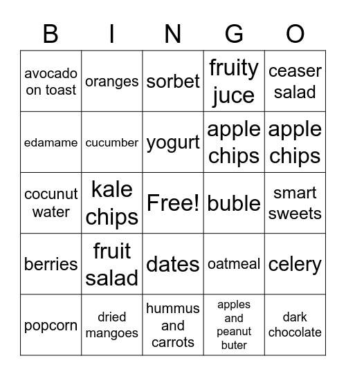 healthy eating bingo Card