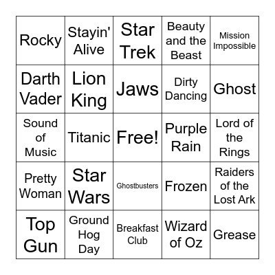 Movie Theme Songs Bingo Card