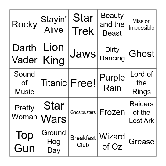 Movie Theme Songs Bingo Card