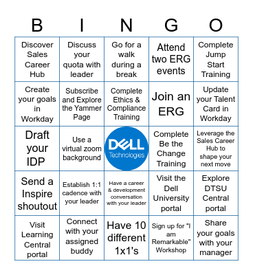 Dell Sales RGs Onboarding Bingo Card Bingo Card