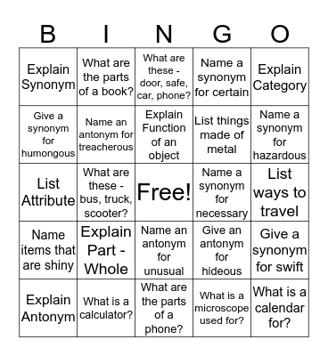 Vocabulary Strategies Bingo Card