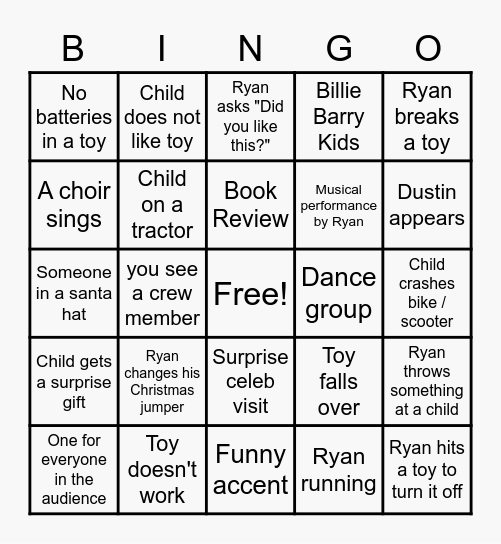 The Late Late Toy Show BINGO Card