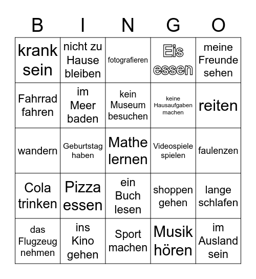 Ferien-Bingo Card