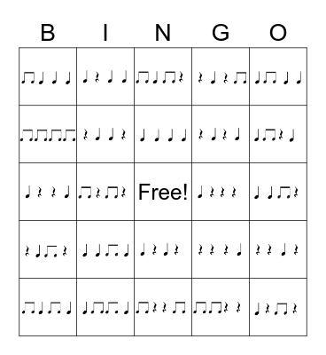 Rhythm Bingo Card