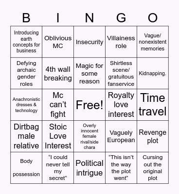 Female Isekai Trope Bingo Card