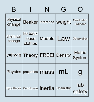 Unit 1 - Physical Science Bingo Card