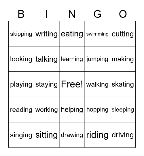 Verb - ing bingo Card
