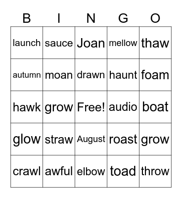 oa/ow & au/aw Bingo Card