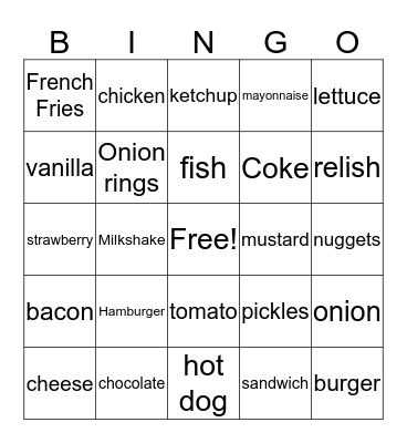 FAST FOOD BINGO! Bingo Card