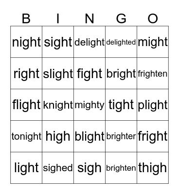 igh Bingo Card
