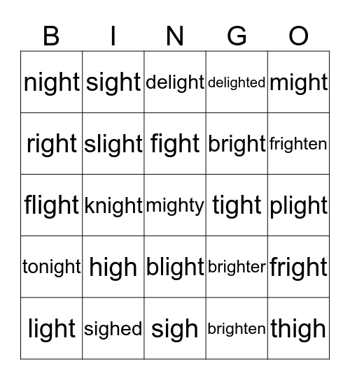igh Bingo Card