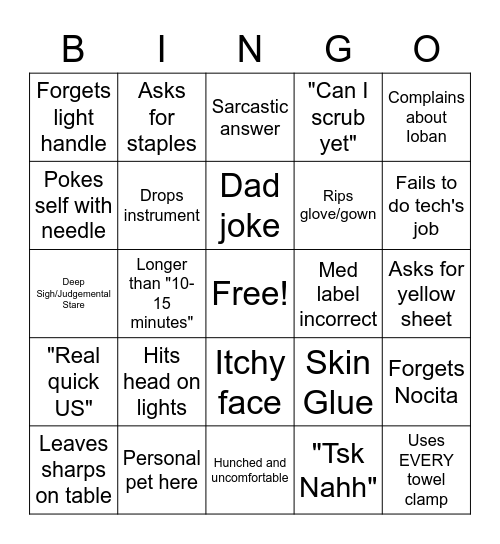 Intern Bingo Card