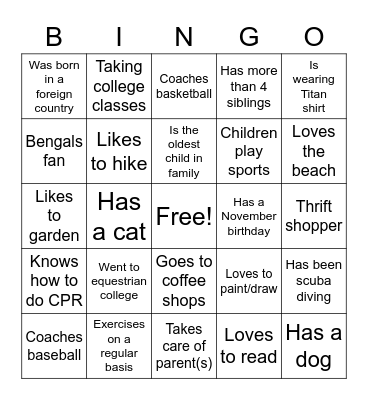 Staff Scavenger Hunt Bingo Card