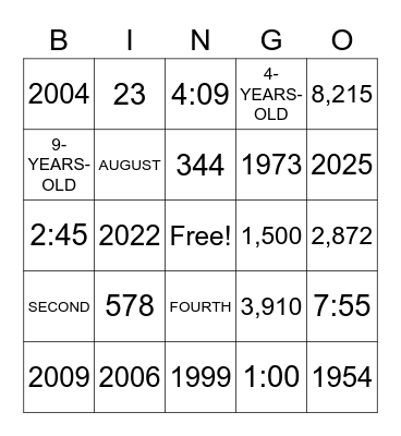Number Notes Bingo Card