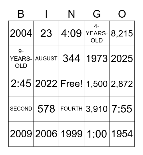 Number Notes Bingo Card