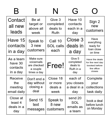 Team Bingo Card