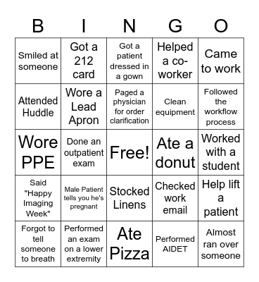 Medical Imaging Week Bingo Card