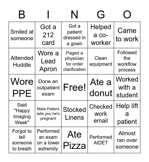 Medical Imaging Week Bingo Card