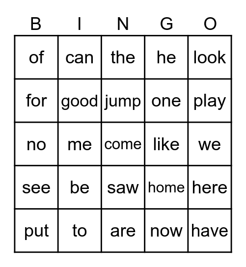 K- 1 Bingo cards Bingo Card
