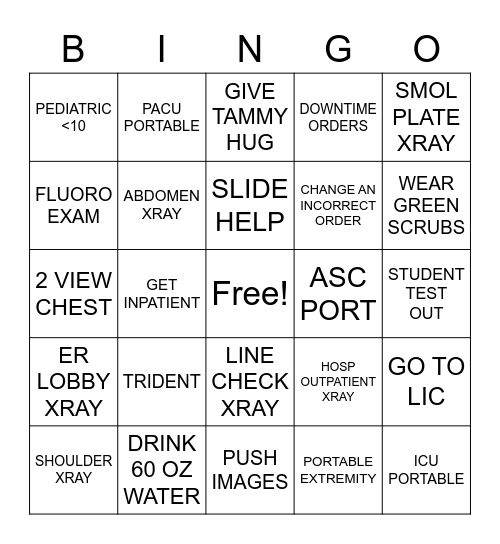 RAD TECH WEEK Bingo Card