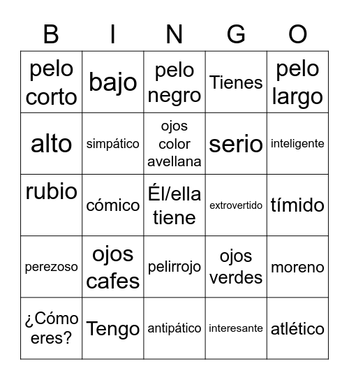 Descripciones Bingo Card