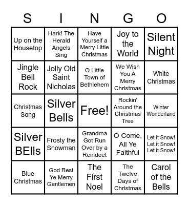 Christmas Carol Bingo Card