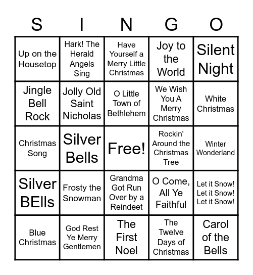 Christmas Carol Bingo Card