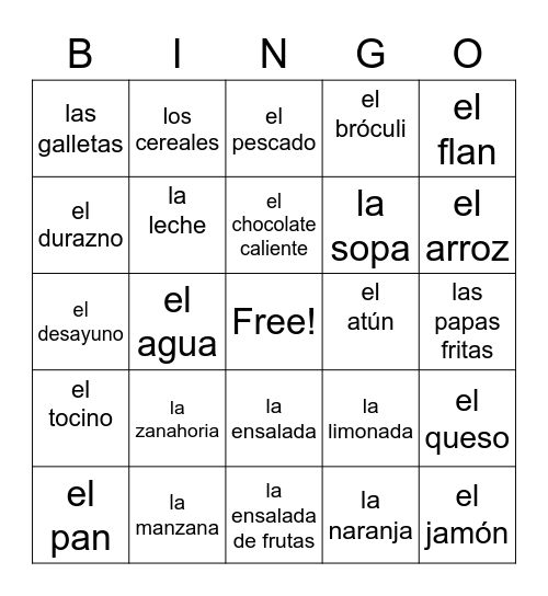 La Comida Bingo Card