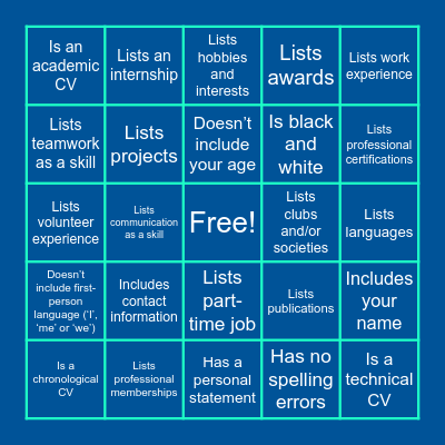 My CV... Bingo Card