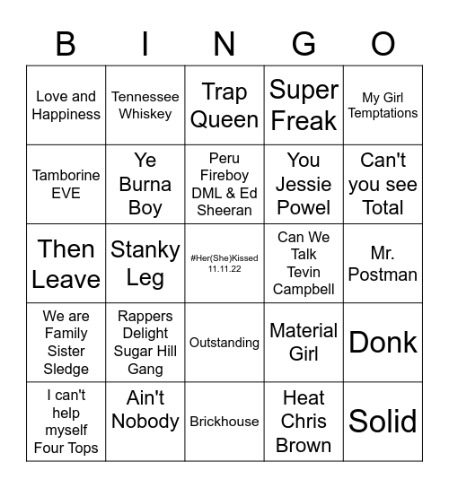 Her (She) Kissed Bingo Card