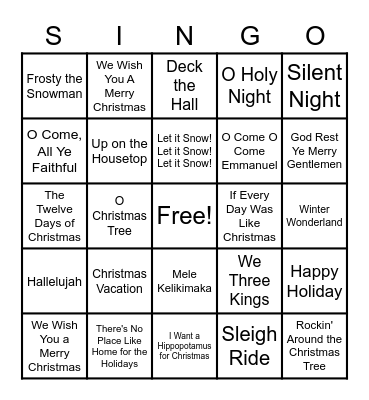 Christmas Carol Bingo Card