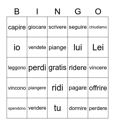 are ere ire verbs Bingo Card