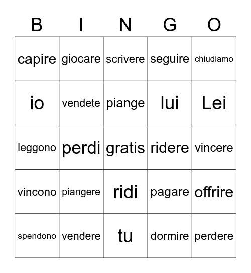 are ere ire verbs Bingo Card