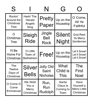 Christmas Carol Bingo Card