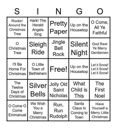 Christmas Carol Bingo Card