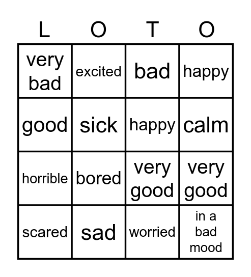 Lotería de Emociones Bingo Card